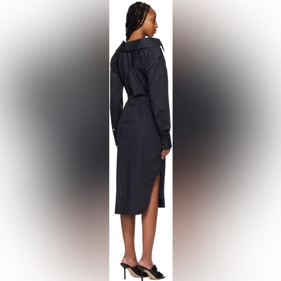 Staud Black Clea Midi Black Shirt Twist Dress Size 2 - Picture 4 of 9